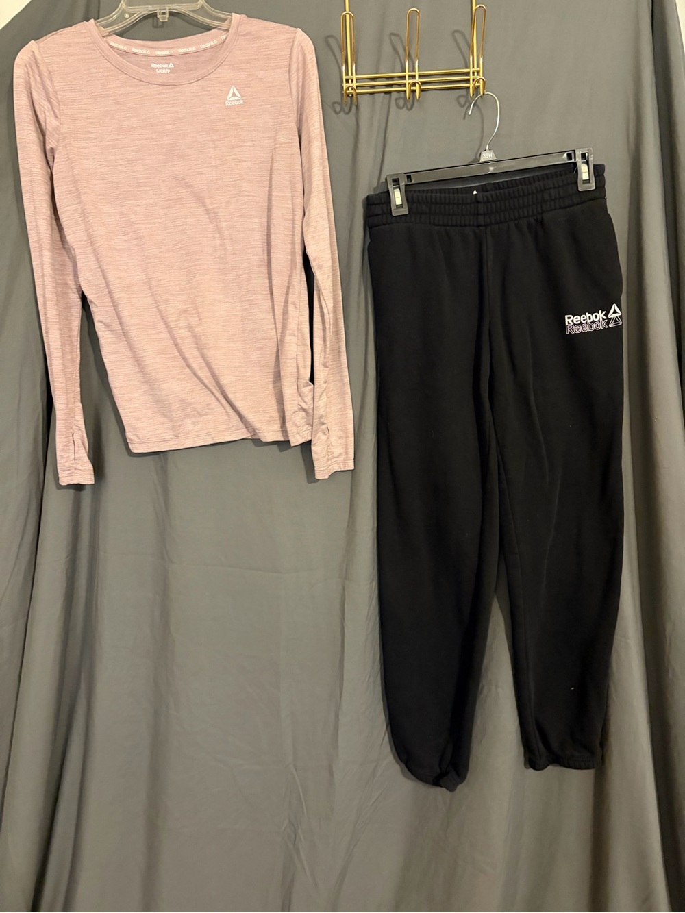Reebok Light Pink Long Sleeve Top with Black Jogger Sweatpants